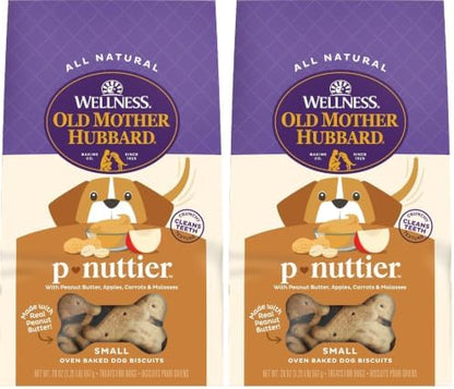 Old Mother Hubbard Wellness Classic P-Nuttier Dog Biscuits, Natural Training Treats, Peanut Butter Flavor, Small Size, 20 oz Bag (Pack of 2)