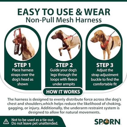 Sporn No Pull Dog Harness, Durable Nylon Mesh Harness for Large Dogs, No Choke Design, Padded Restraint Sleeves, Adjustable Fit, Easy On/Off, Large/XL for Extra Large Breeds, Black