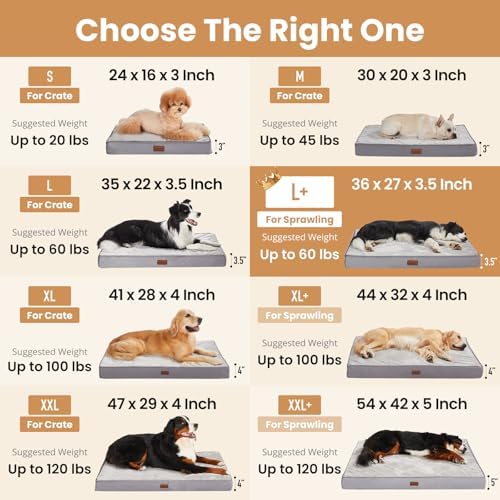 OhGeni Orthopedic Waterproof Med Large Dog Bed, Memory Foam, 36 inch(Gray)