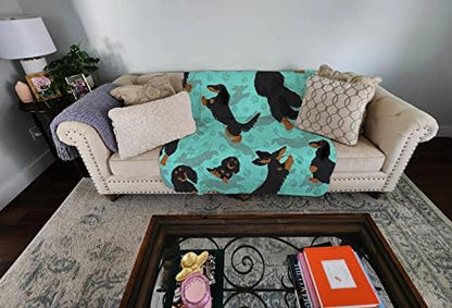 Caroline's Treasures MLM1011LQB Longhaired Black Tan Dachshund Quilted Blanket 50x60 Artwork Pattern Quilted Throw Blanket for Bed, Couch, Sofa, Soft and Lightweight