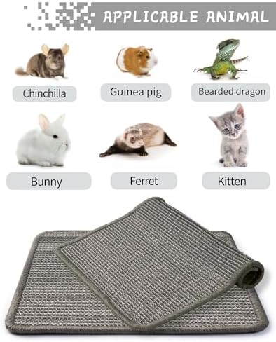 JanYoo 2pcs Bunny Scratch Pads Natural Sisal Rabbit Scratching Pad Bunny Scratcher Mat Resting Mats for Cages, Small Animal Claws and Teeth Care Bedding Accessories for Guinea Pig (15.7x11.8in, Grey)