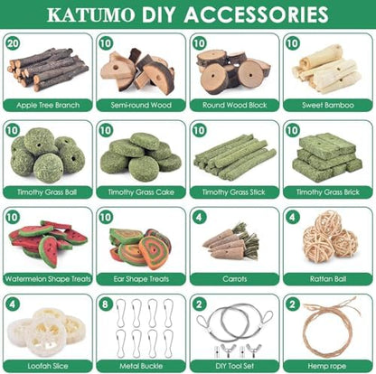 KATUMO Rabbit Chew Toys, 134 PCS DIY Hamster Chew Toys Kit Bunny Teeth Care Molar Ideal for Rabbit, Guinea Pig, Chinchilla, Hamster, Squirrel, Gerbils Etc Small Rodent Pets' Teeth Grinding