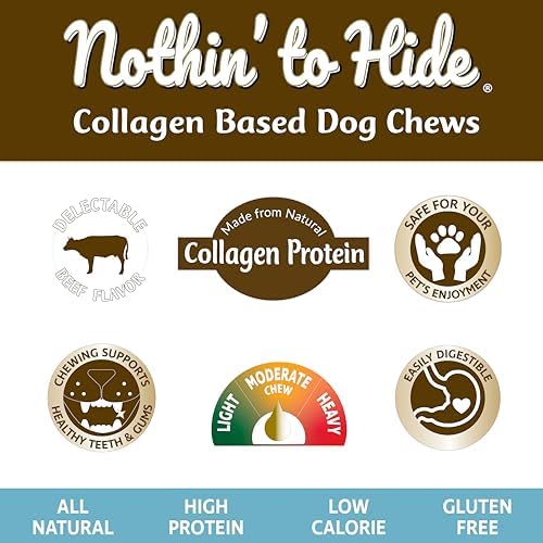 Fieldcrest Farms Nothin to Hide Flip Chips Dog Chews - Natural Rawhide Alternative Treats for Dogs, Collagen Based Snack for Moderate Chewers Up to 35lbs, Beef Flavor