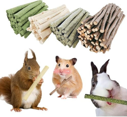 4 in 1 Natural Bunny Chew Toys Sticks Rabbit Treat Apple Hay Bamboo