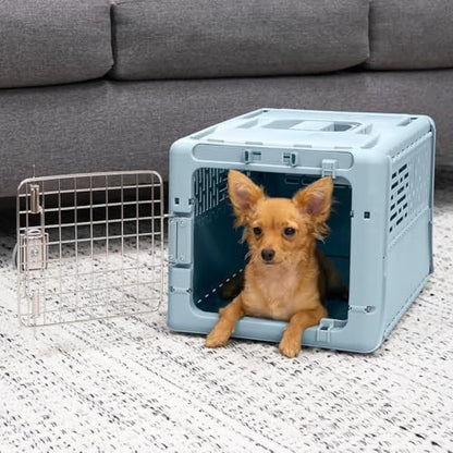 SportPet Designs Collapsible X-Small Pet Travel Carrier (Blue), Hard-Sided Kennel for Small Dogs, Puppies, Cats, Kittens, Animals up to 20lbs, Washable Home & Outdoor Pet Crate, 19.6"L x 13.5"W x 12"H