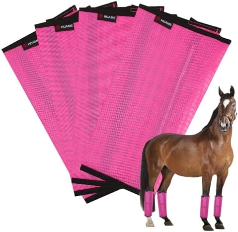 Horse Fly Boots, Breathable Mesh Protection Set of 4, Comfortable Horse Leggings, Breathable Mesh Design, Equine Supplies for Reduce Stomping, Hoof Damage & Leg Fatigue (Rose Red, Medium)