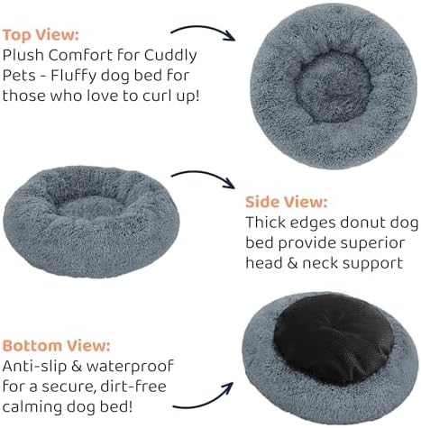 Calming Donut Dog Bed for Small Dogs, Round Dog Bed for Medium & Large Dogs