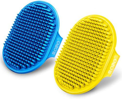 ROPO Dog Bath Brush, Dog Shampoo Brush With Adjustable Ring Handle Long Bristles, Upgraded Version Anti-Slip Back & Strap, Pet Grooming Brush for Dogs & Cats 2pcs