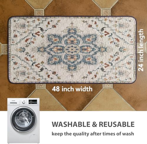 nunubaby Washable Pee Pads for Dogs, Stylish, Non-Slip and Leak-Proof Pee Pads. Reusable Potty Pads for Dogs for Crates and Floors.(Beige/Floral, 24" x48" )