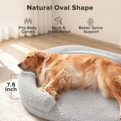 JOEJOY XL Orthopedic Dog Beds Large Sized Dog, Extra Large Washable Waterproof Oval Large Dog Bed with Removable Cover, Egg-Crate Foam Pet Bed with Bolster & Non-Skid Bottom, Light Grey, 42''x31''