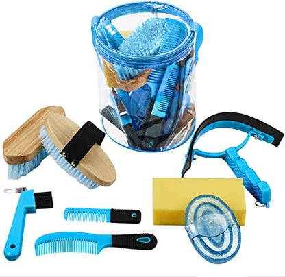 Cunhill 9 Pcs Horse Grooming Kit Tack Room Supplies, Cute, Blue