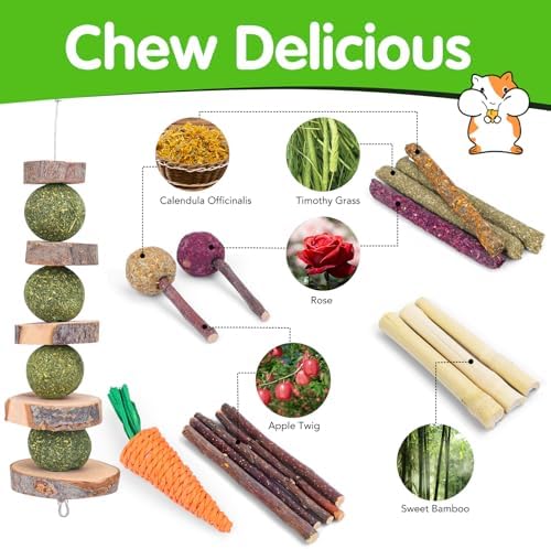 Bunny Toys for Rabbits Hamster/Guinea Pig Toys Natural Timothy Hay Sticks