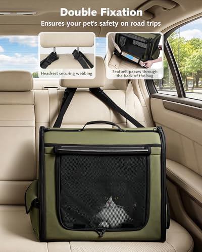 Dog Car Carrier Light Weight 19.7×16.9×14.8in, Foldable Dog Carrier, Green