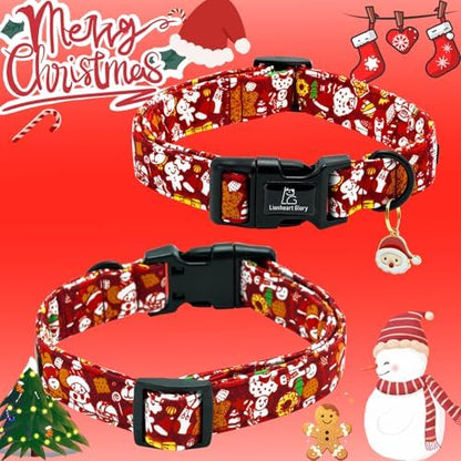 Lionheart glory Christmas Dog Collar, Red Christmas Santa Deer Dogs Collar Adjustable Soft Comfortable Collars for Medium Dogs Girl or Boy Pet Gift Fall Cute Collar