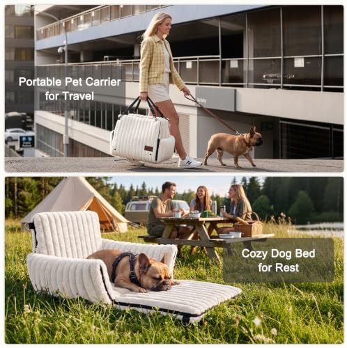 MIXJOY 6-in-1 Dog Car Seat for Small/Medium Dogs up to 25 lbs, Multi-Functional Dog Carrier for Car with Detachable Washable Cover, Pet Travel Bed with Clip-On Safety Leash, Beige