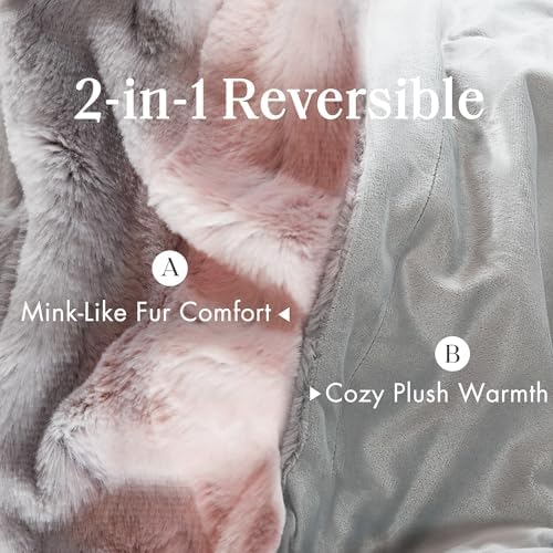Madison Park Zuri Ultra Soft Faux Fur Twin Blanket Reversible, Blush/Grey