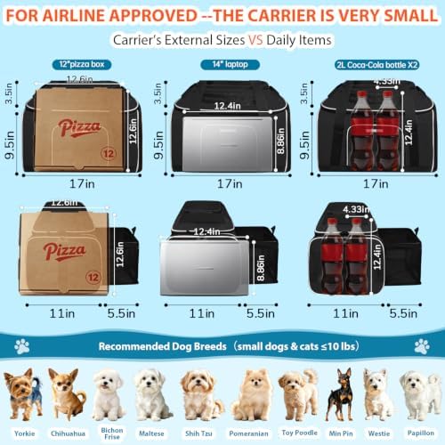 Petskd Top and Side Expandable Small Pet Carrier Airline Approved, Black