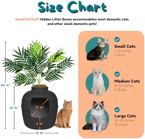 Good Pet Stuff Original Hidden Litter Box Planter, Decorative Cat Litter Enclosure with Carbon Filter, Artificial Palm Plant, Upgraded Design, Easy to Clean, Base Kit, Black Suede