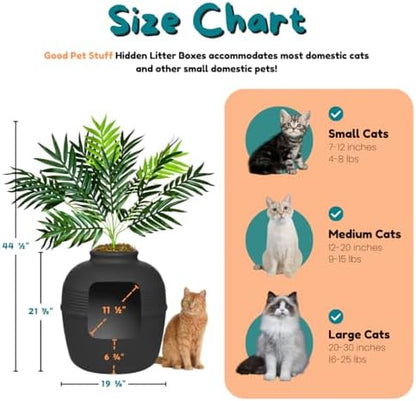 Good Pet Stuff Original Hidden Litter Box Planter, Decorative Cat Litter Enclosure with Carbon Filter, Artificial Palm Plant, Upgraded Design, Easy to Clean, Base Kit, Black Suede