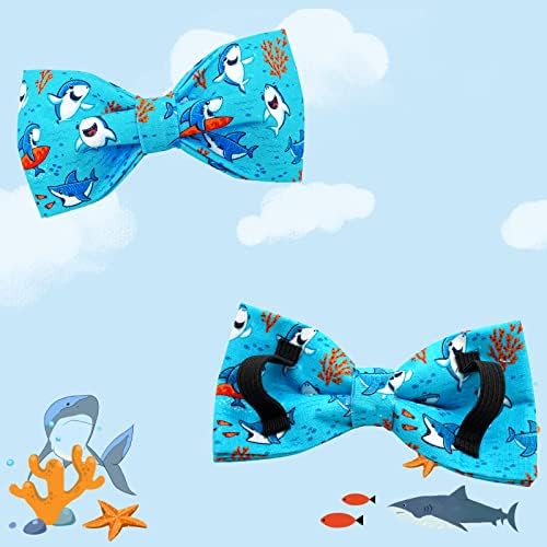 Summer Blue Shark Print Dog Collar with Bow for X-Small Dogs