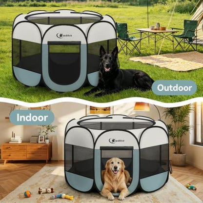Siedihit Dog Playpen Tent Crate Cage Indoor Outdoor Travel Extra Large Grey