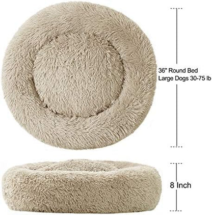 Washable Dog Round Bed Large, Donut Dog Bed Large Dog, Comfy Dog Calming Cuddler Bed