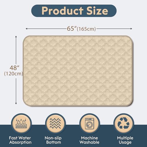 FunFurry Washable Pee Pads for Dogs - 1 Pack Reusable Pee Pads，Waterproof Puppy Pads，Pet Training Pads，Super Absorbent with Dog Paw Shape Non-Slip Backing (Cream, 48" X 65" - 1 Pack)
