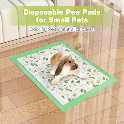 Fhiny 50 PCS Disposable Guinea Pig Pee Pads, 18'' x 24'' Super Absorbent Rabbit Cage Liner Odor Control Small Pet Cage Training Pads for Rabbit Bunny Ferret Cat Puppy and Other Small Animals