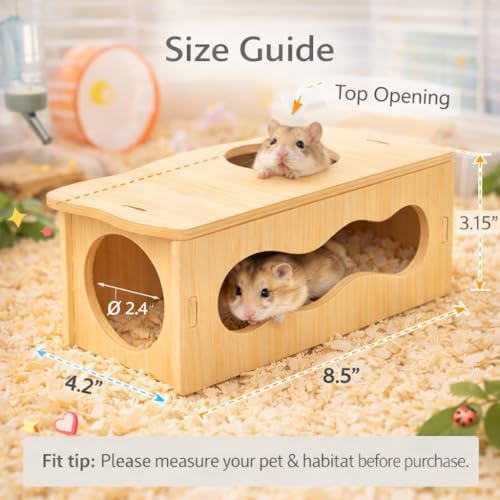 Medium Wooden Hamster Inspired Tunnel with Side & Top Windows Tunnel Toy Dreamy Cloud-Inspired Hideout with Smooth Streamlined Design – Natural Hideout Tube for Dwarf and Syrian Hamsters, Gerbils