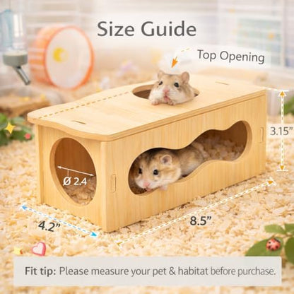 Medium Wooden Hamster Inspired Tunnel with Side & Top Windows Tunnel Toy Dreamy Cloud-Inspired Hideout with Smooth Streamlined Design – Natural Hideout Tube for Dwarf and Syrian Hamsters, Gerbils