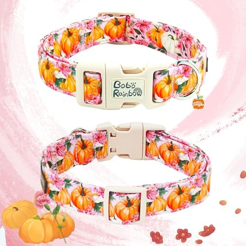 Fall Pink Flower Pumpkin Print Dog Collar for Large Dogs