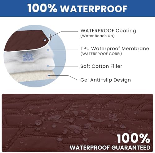 Waterproof Dog Blanket, Non-Slip Soft Pet Bed Cover, Couch Cover for Dogs Washable, Protects Sofa, Furniture, Crate, Car, Tear Resistant Leakproof Pet Blanket (82x82 Inch, Coffee)