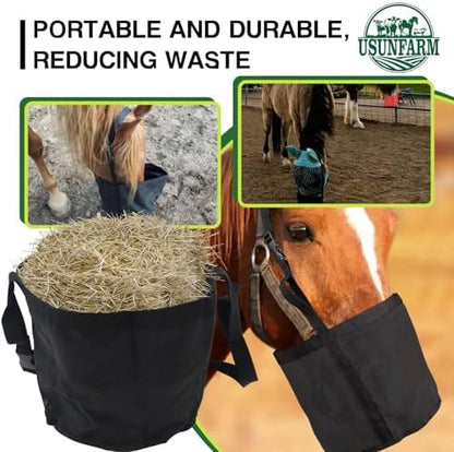 Horse Feed Bag 2 Pack-Grain Feeder Reinforced Bottom Mesh Feeding Troughs