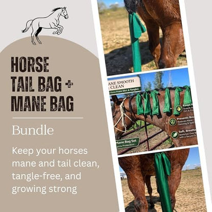 Ranch Hand -Horse Mane and Tail Bag Set, 7 Piece Lycra Hair Protection Bundle for Horses, Includes 6 Mane Bags and 1 Tail Bag — Durable, Stretch Lycra Protection (Green)