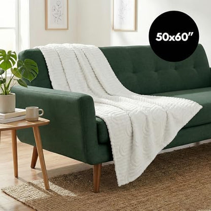 Americanflat 50x60 Jacquard Fleece Throw Blanket - Soft and Breathable Throw Blanket for Couch, Bed, Chair - Fleece Blankets Perfect for Home, Bedroom, or Outdoor Use - Rainbow Design in Cream
