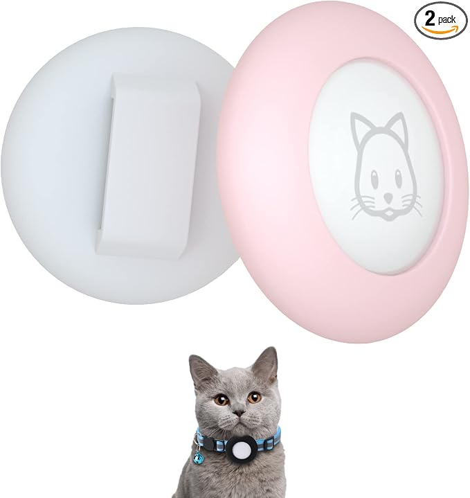 2022 AirTag Cat Collar Holder, Small AirTag Compatible Case, 2Pack Waterproof Cover for Pet Collar Within 3/8 inch (Pink&White)