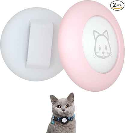 2022 AirTag Cat Collar Holder, Small AirTag Compatible Case, 2Pack Waterproof Cover for Pet Collar Within 3/8 inch (Pink&White)