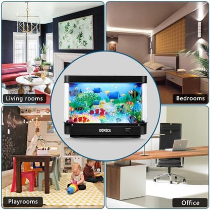 Fake Fish Tank with Moving Fish, Decorative Aquarium Lamp (Auto 2/4/12H Shutdown Timer), Artificial Tropical Marine Tank, LED Mood Light Office Table Light, Fun Gifts