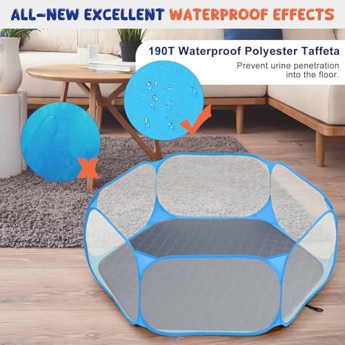 Pawaboo Small Animals Playpen with Pad, Blue+Gray
