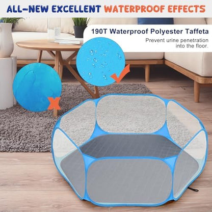 Pawaboo Small Animals Playpen with Pad, Blue+Gray