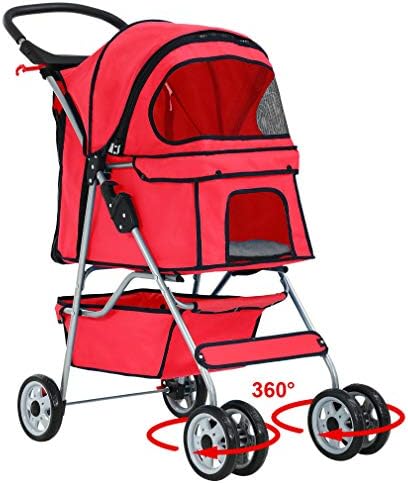 BestPet | 4-Wheel Foldable Pet Stroller | Red | Lightweight & Portable