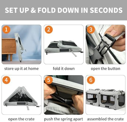 Extra Large Cat Carrier Soft Sided, Portable Small Dog Carrier for 2 Cats, 24"x16.5"x16" Car Travel Folding Comfortable Design with Litter Box and Bowls, Grey-2+ Litter Box+ Bowl*2
