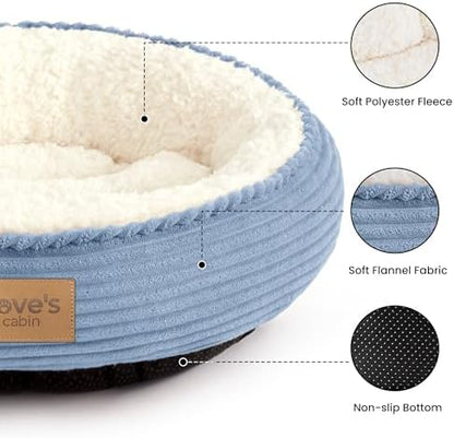 Love's cabin Round Donut Cat and Dog Cushion Bed, 20in Pet Bed for Cats or Small Dogs, Anti-Slip & Water-Resistant Bottom, Super Soft Durable Fabric Pet beds, Washable Luxury Bed Sky Blue Stripe