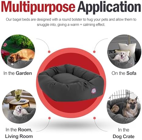Majestic Pet Bagel Calming Dog Bed, 32 Inch Medium, Round, Washable, Gray