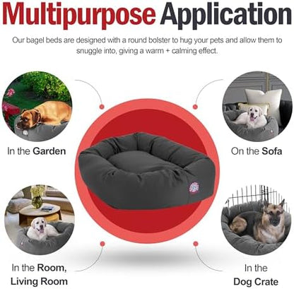 Majestic Pet Bagel Calming Dog Bed, 32 Inch Medium, Round, Washable, Gray