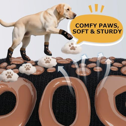 Dog Socks with Grippers - Double Side Dog Boots & Paw Protectors, Booties for Dogs Paws Hot Pavement, No Twist Non Slip Socks for Senior Dogs, Black and Caramel, XL