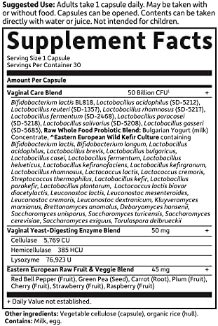 Garden of Life Raw Probiotics Vaginal Care - 50 Billion CFU - 38 Probiotic Strains - Supports Vaginal & Urinary Tract Health - Shelf Stable - 30 Vegetarian Capsules (Pack of 6)