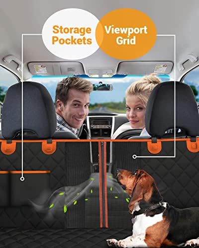 Dog Car Seat Cover, 600D Heavy Dute Car Seat Cover for Dogs Pets, 100% Waterproof Anti-Scratch Nonslip Dog Hammock for Cars, Seat Covers Protector with SeatBelt for Sedan SUV Truck Standard Oran&Black