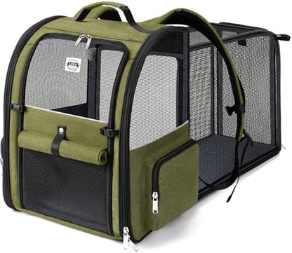 Large Cat Backpack Carrier Expandable Pet Carrier Backpack for Small Dogs Medium Cats Fit Up to 18 Lbs, Dog Backpack Carrier, Foldable Puppy Backpack Carrier for Travel,Dark Green, Large