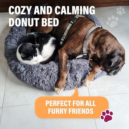 Active Pets Premium Small Donut Dog Bed, Fits Up to 45 lbs, Machine Washable Cushion, Plush Long Pile Faux Fur Fabric, Portable Pink Pet Bed Furniture for Puppies Adult Canines & Cats